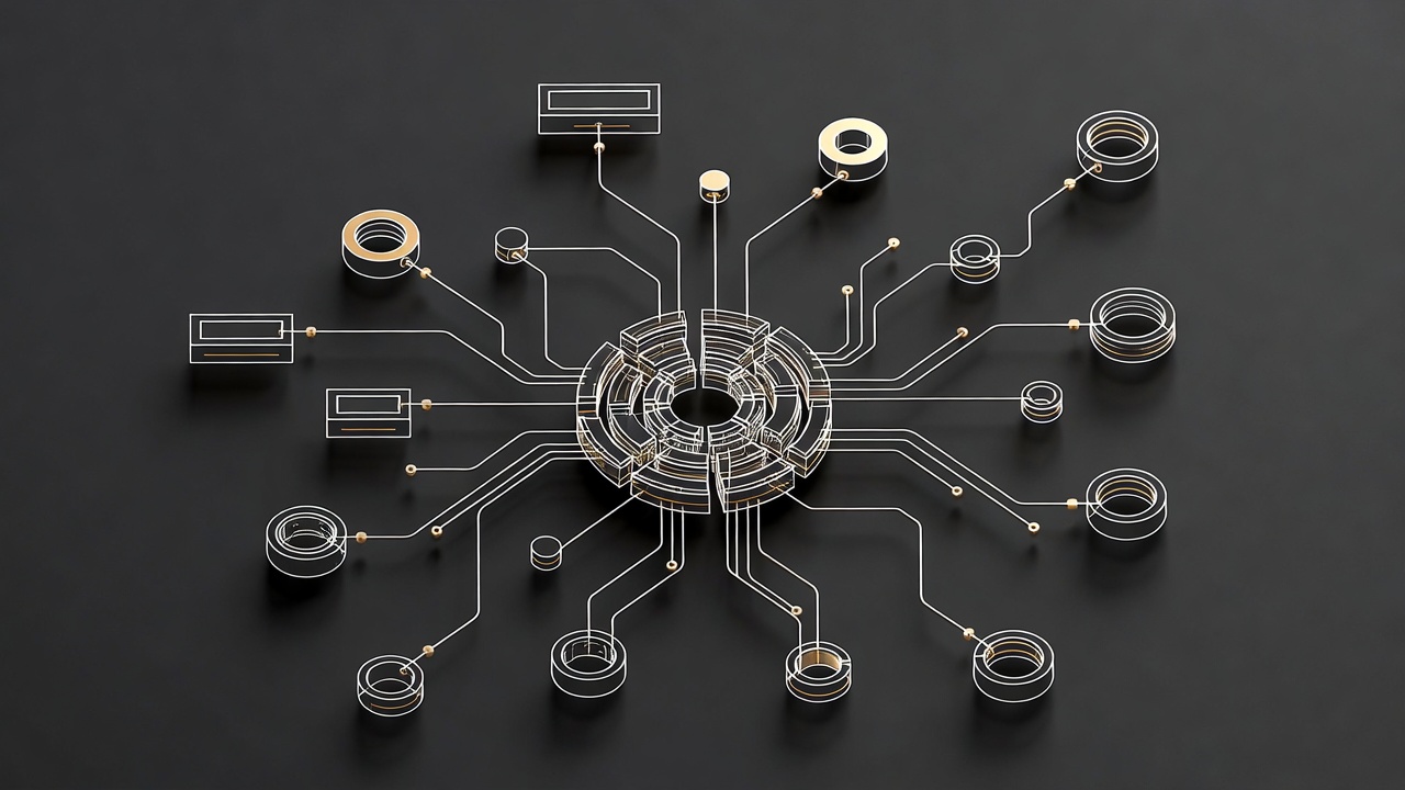 Illustration of a fragmented operational stack built from disconnected systems