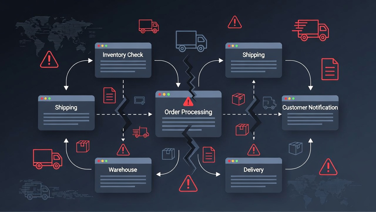 Illustration of a fragmented transport workflow that creates partial compliance risk
